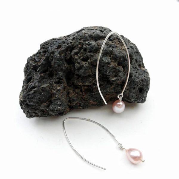pendiente artesanal perla cultivada rosa